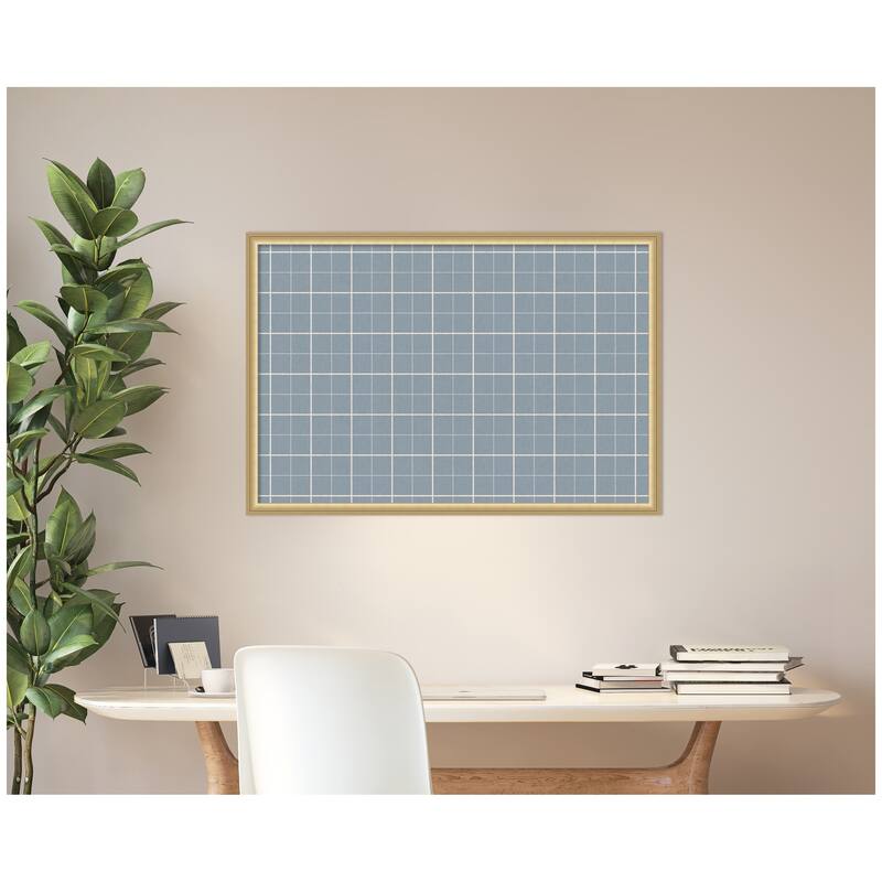 Kate and Laurel Framed Fabric Pinboard Light Blue Plaid Wall Organization