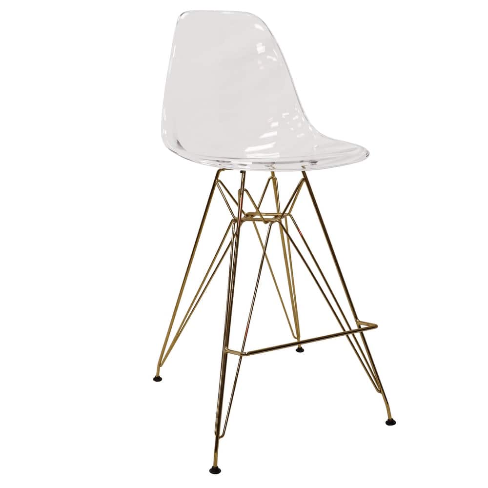 Cresco Modern Ergonomic Acrylic Gold Finish Steel Frame Barstool with Footrest, Sleek Design for Kitchen or Home Bar Seating