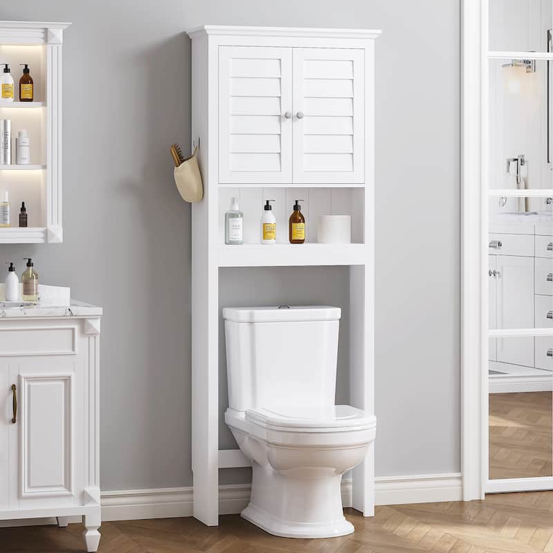 COSTARS Space-Saving Over-the-Toilet Storage Cabinet with Adjustable Shelf, White - Painted - White