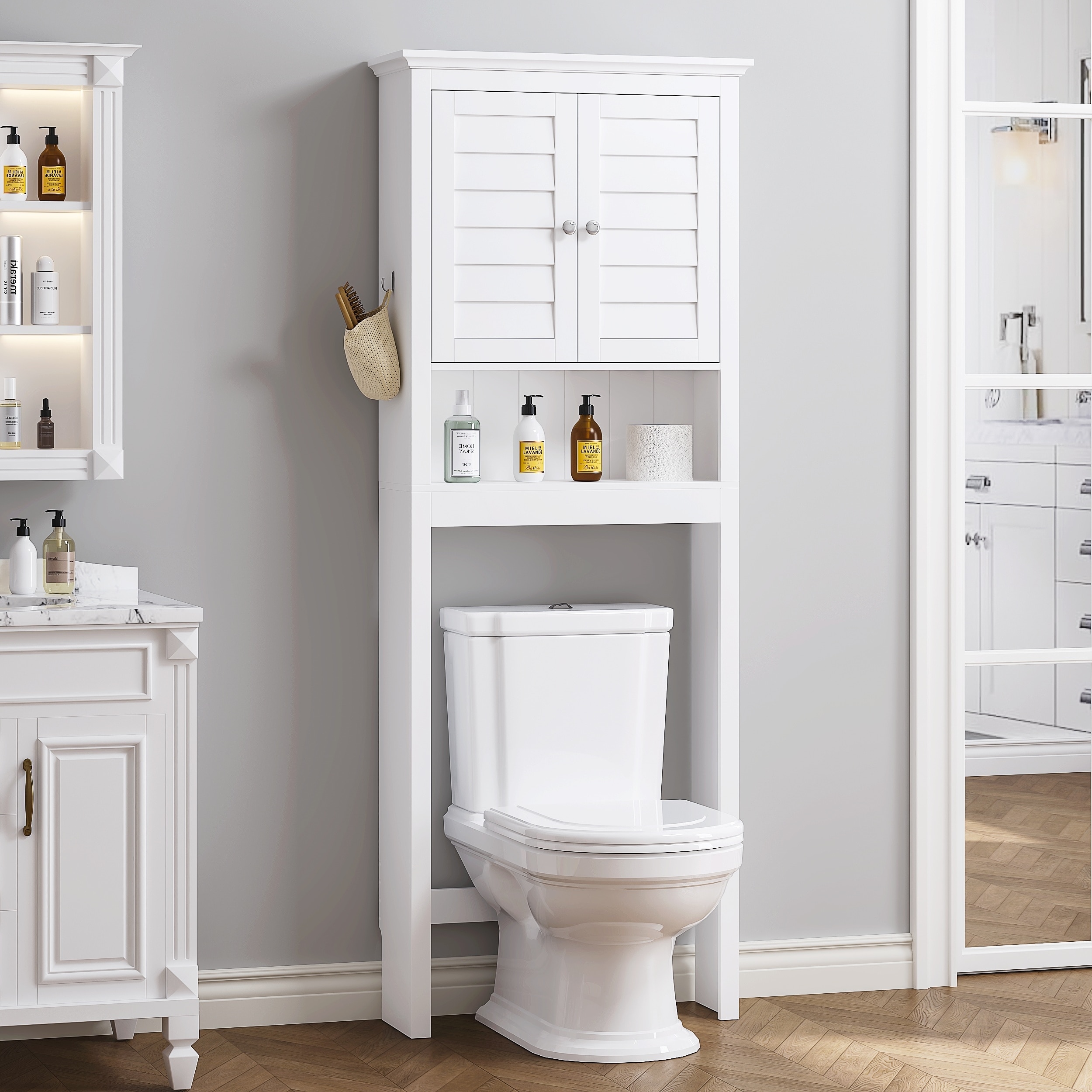 COSTARS Space-Saving Over-the-Toilet Storage Cabinet with Adjustable Shelf, White