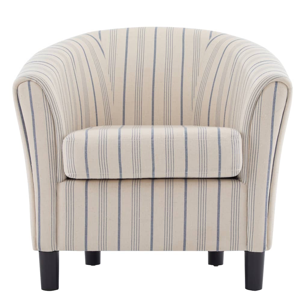 Beige Blue Stripe Club Chair Side Chair Office Chair Coffee Chair Corner Chair Dining Chair Arm Chair with Wood Legs