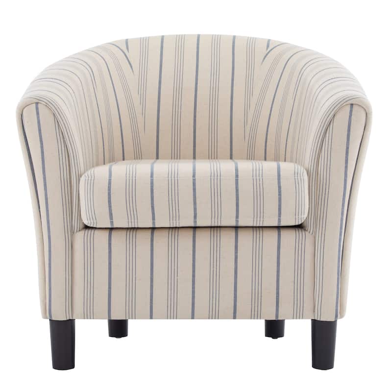 Roomfitters Striped Barrel Accent Chair with Upholstered Curved Back and Cushion Seat, Lounge Chair, Beige, Blue Stripe