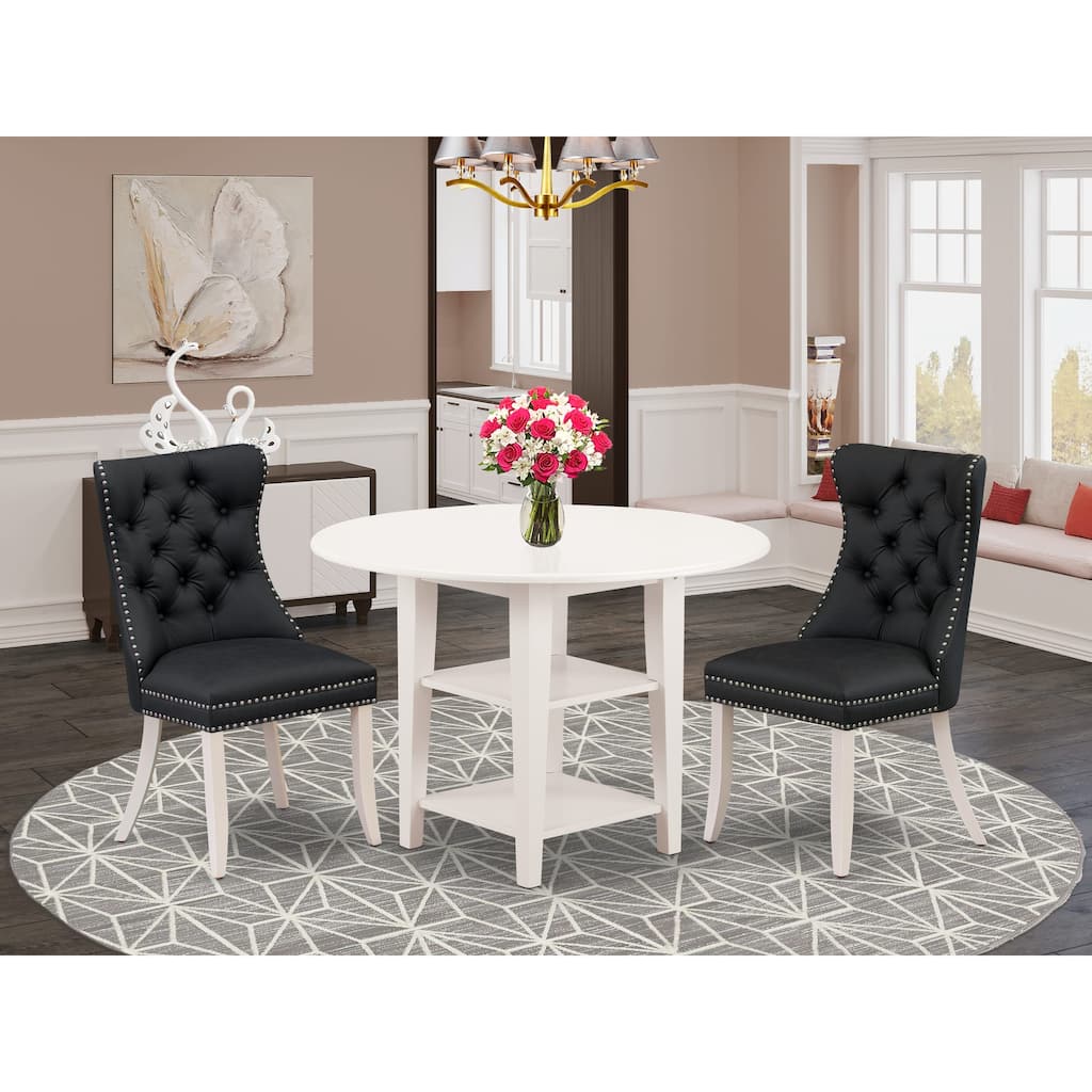 East West Furniture Dining Table Set Consists of a Round Kitchen Table and Chairs, Linen White (Pieces Options)