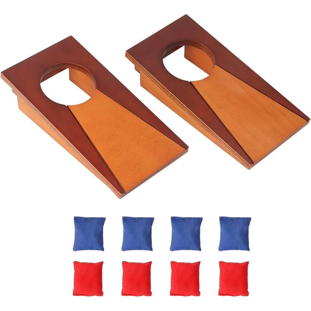 GSE™ Mini Tabletop Cornhole Toss Game Set with 8 Bean Bags, Wooden Office Desktop Corn Hole Game Set - 10"x5"