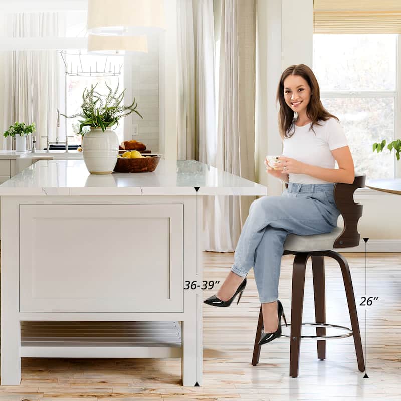 LUE BONA 26"H Modern Walnut Swivel Counter Height Stools, Bar Stools with Backs Set of 3 - 26" H