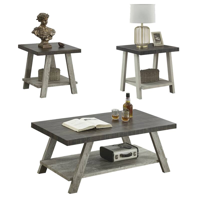 Modern Storage 3-Piece Coffee Table Set with Shelf and Wide-angled Legs for Living Room