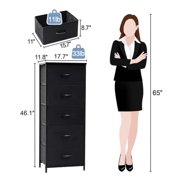 dimension image slide 6 of 14, Home Bedroom Furniture 5-drawer Chest Vertical Storage Tower - Fabric Dresser