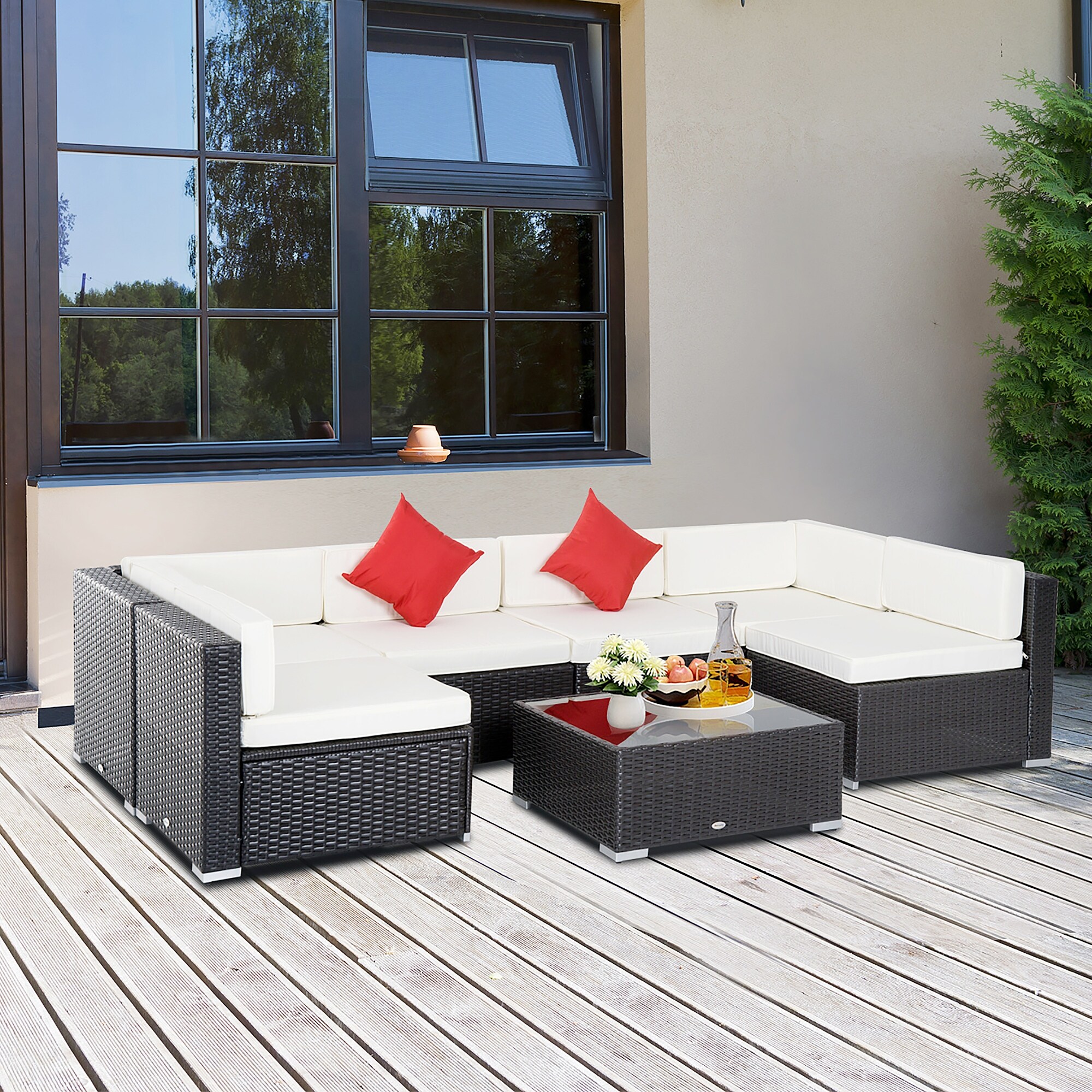 Shop Black Friday Deals On Outsunny 7 Piece Outdoor Patio Furniture Set With Modern Rattan Wicker Perfect For Garden Deck And Backyard On Sale Overstock 20508198 Heather Grey