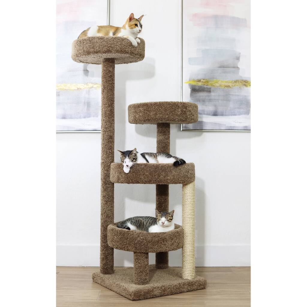 Multi-Level Carpet Cat Climbing Tree with Cozy Hideaways, Staggered Platforms and Durable Sisal Scratching Posts for Indoor Cats