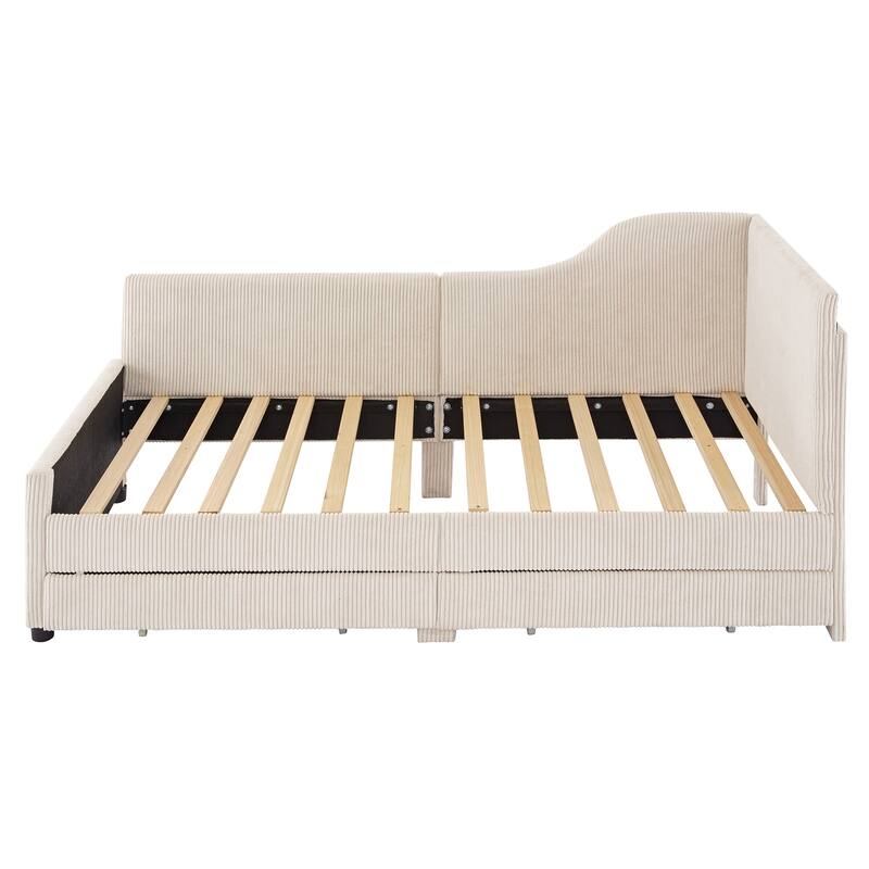Twin Size L-Shaped Corduroy Daybed with Two Storage Drawers for Bedroom