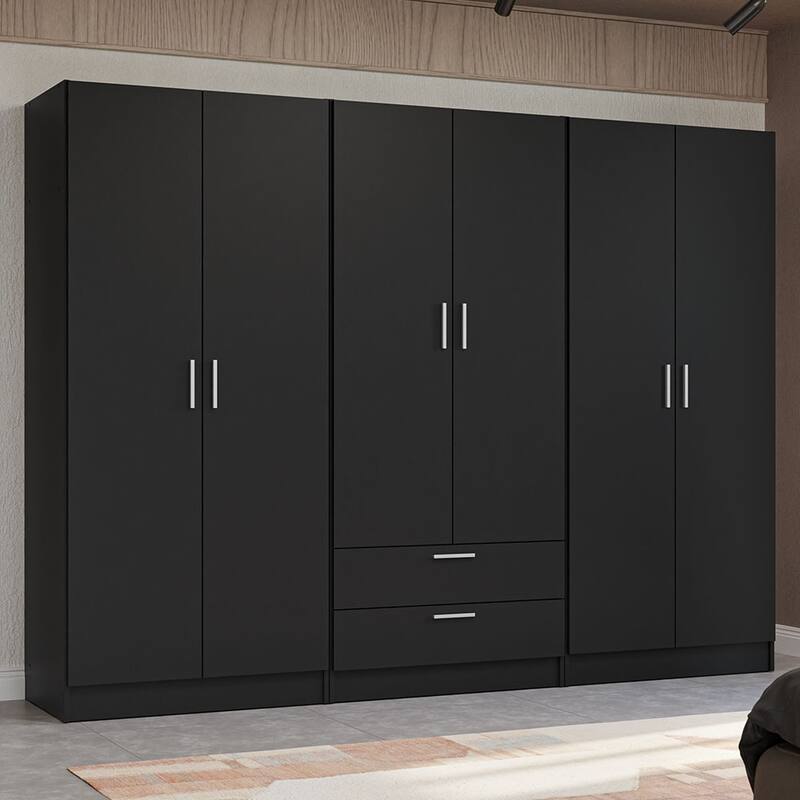 MADESA 6 Doors 2 Drawers Wardrobe Set Bedroom Storage Cabinet - Black