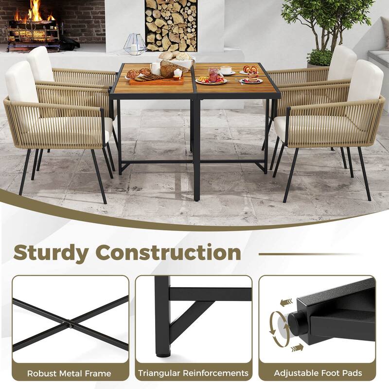 Costway 43.5” Square Patio Table with Metal Legs, Slatted Tabletop, - See Details