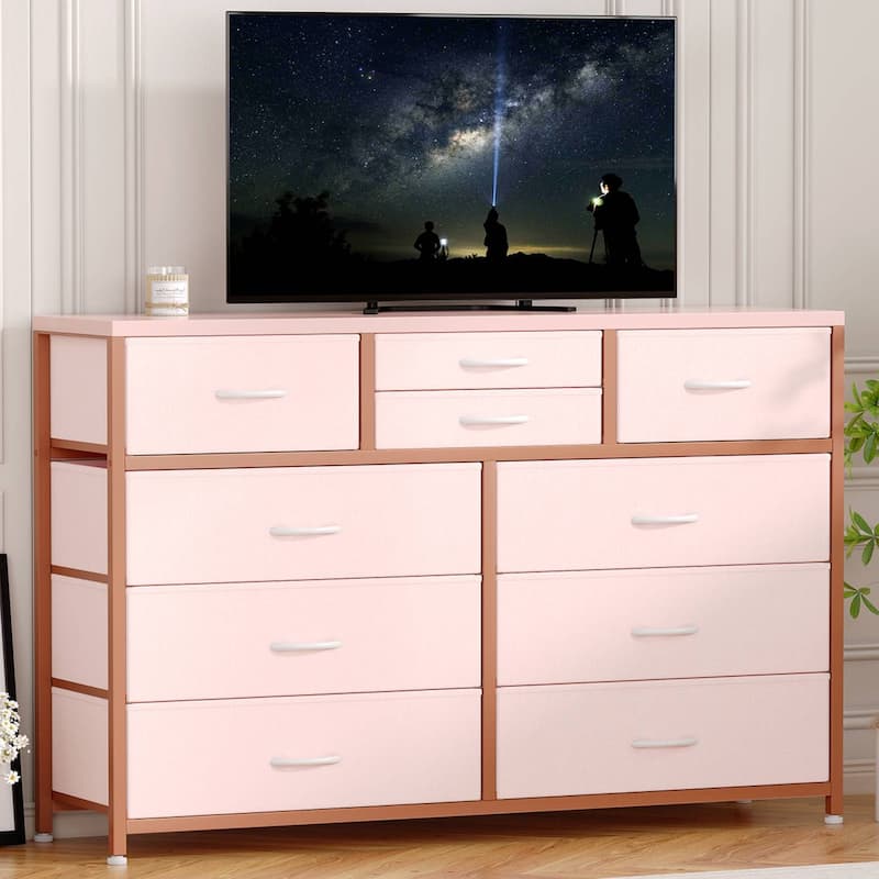 Modern Dresser TV Stand with 10 Drawers - n/a - Pink