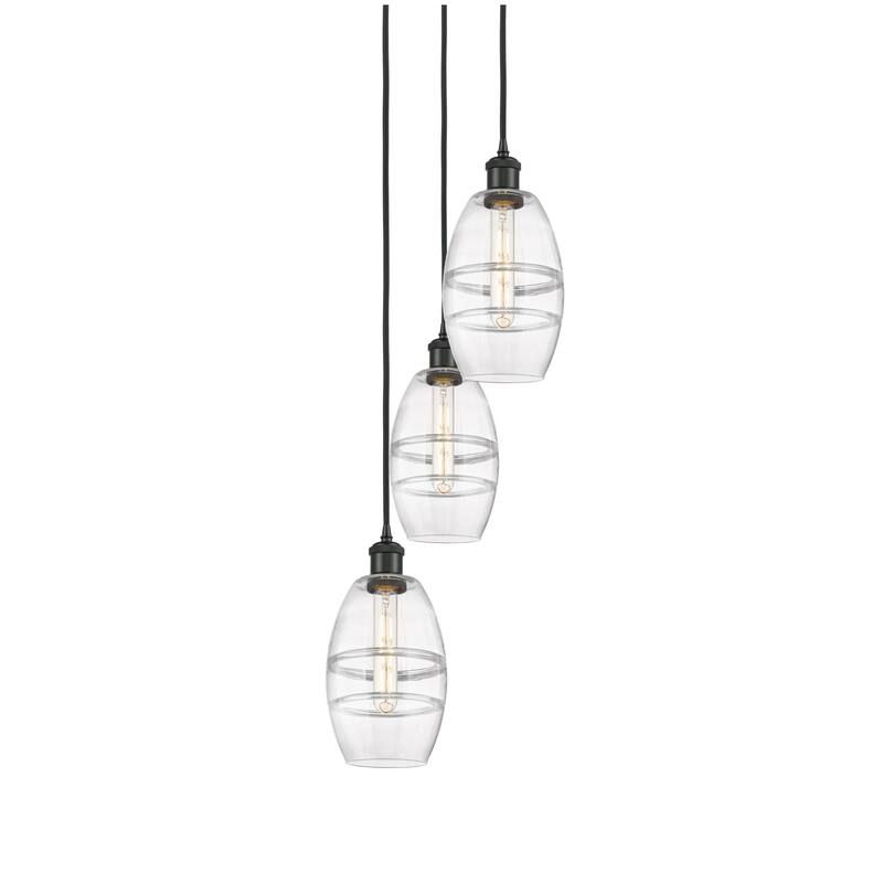 Innovations Lighting 113B-3P-25-12 Vaz Pendant Vaz 3 Light 12" Wide - Matte Black / Clear
