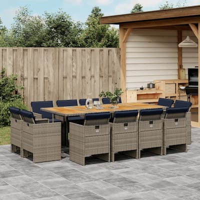 vidaXL 13/15/17 Piece Patio Dining Set with Cushions Gray Poly Rattan