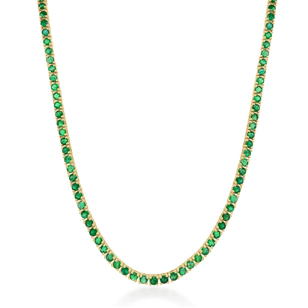 Joelle Collection Green Emerald Tennis Necklace 14K Gold 16 inches