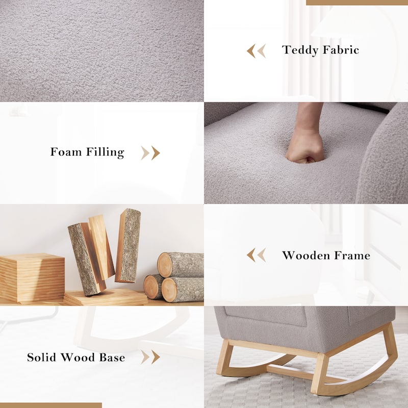 Rocking Chair Nursery, Modern Upholstered Glider Rocker with Side Pocket, High Backrest Accent Armchair for Living Room