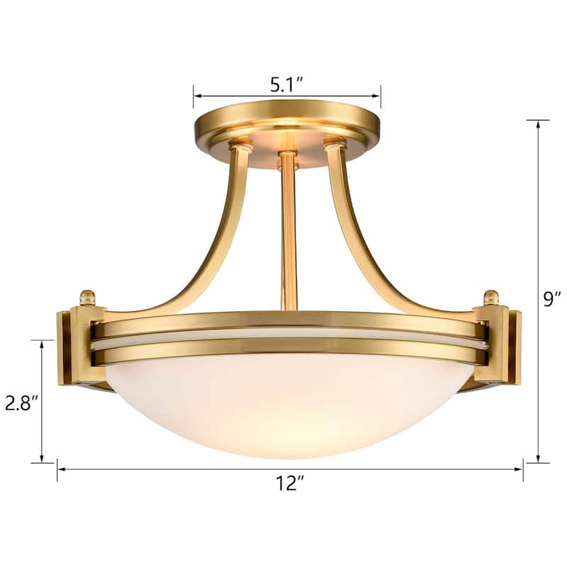 Manarola Semi Flush Mount Ceiling Light Milk Glass Shade 2-Bulbs
