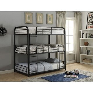 Black Twin over Twin Metal Bunk Bed with Fence for Kids