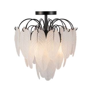 Artcraft Alessia - 4-Light Semi Flush Mount - Black Finish - Etched Glass Leaves Shade
