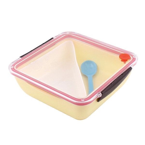 PP Square Shaped Picnic Lunch Box Lunchbox Food Storage Container Yellow w Spoon