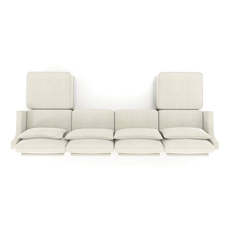 141.7" Chenille 4-Seater Sofa with Movable Ottoman & Solid Wood Frame