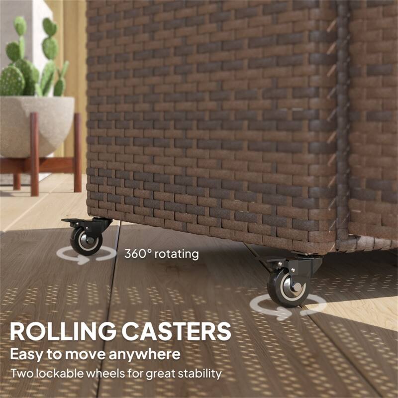 Outdoor Bar Cart PE Rattan Steel Tempered Glass Rolling Beverage Serving Cart with Storage - 51.25" W x 19.75" D x 35.5" H