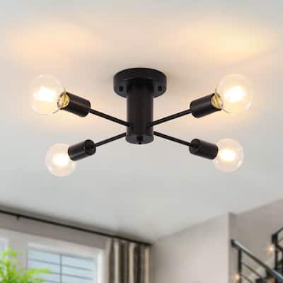 4-Light Modern Semi Flush Mount Chandelier for Bedroom Study Room