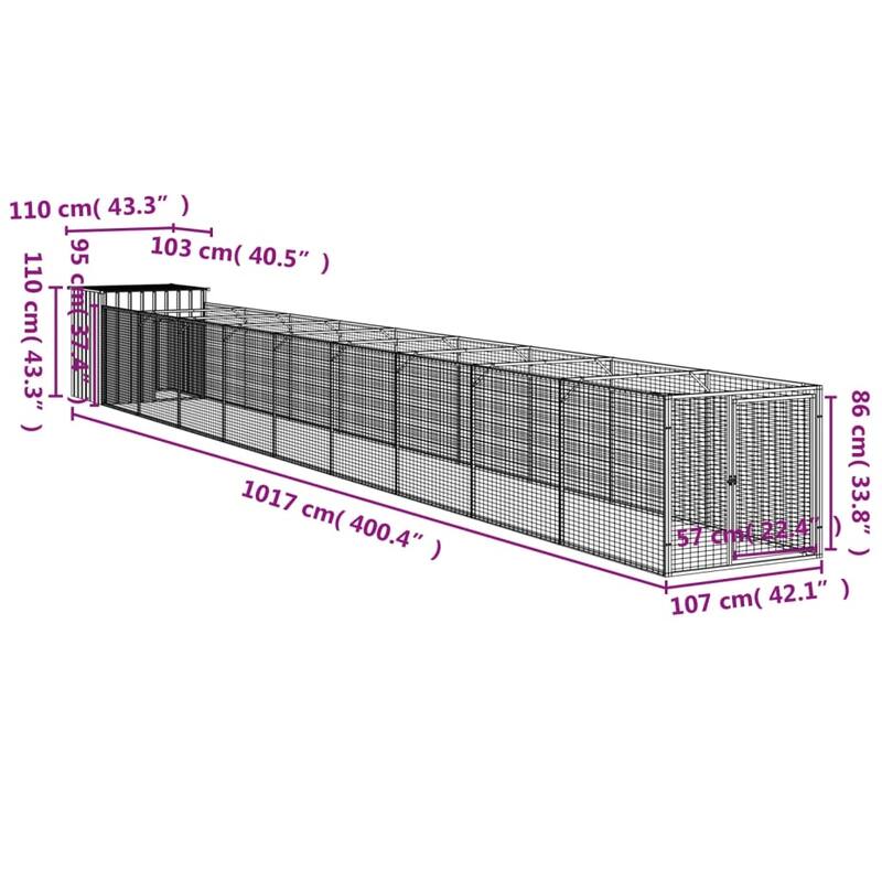 vidaXL Dog House with Run Anthracite/Light Gray multisize Galvanized Steel
