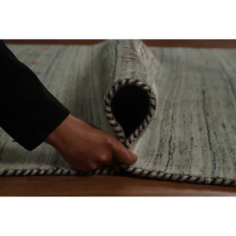 Hand Knotted Oriental 100% Wool Carpet Tribal Animal Pictorial Greys & Charcoal Gabbeh Area Rug - 8' 0'' X 5' 5''