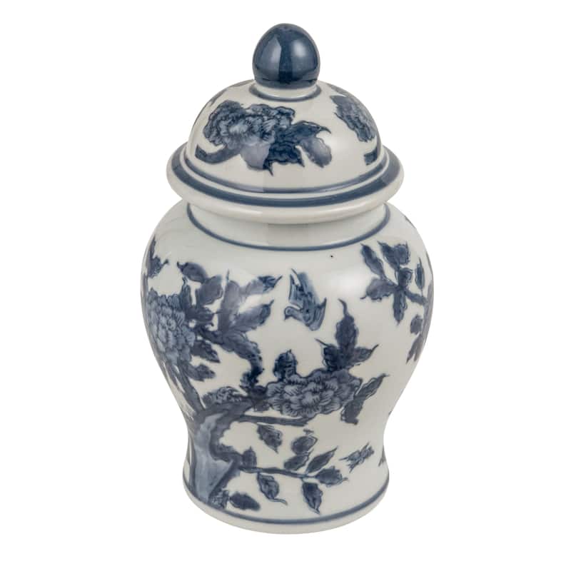 Ceramic Ginger Jar with Domed Lid - Blue & White