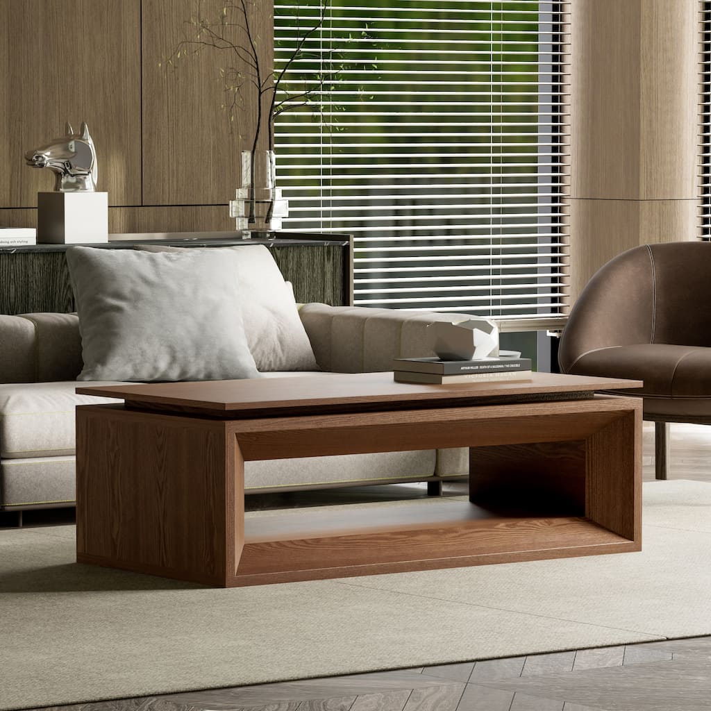 Lift-Top Coffee Table Walnut Tea Table with Storage, Center Table Side Table End Table Accent Table with Shelf