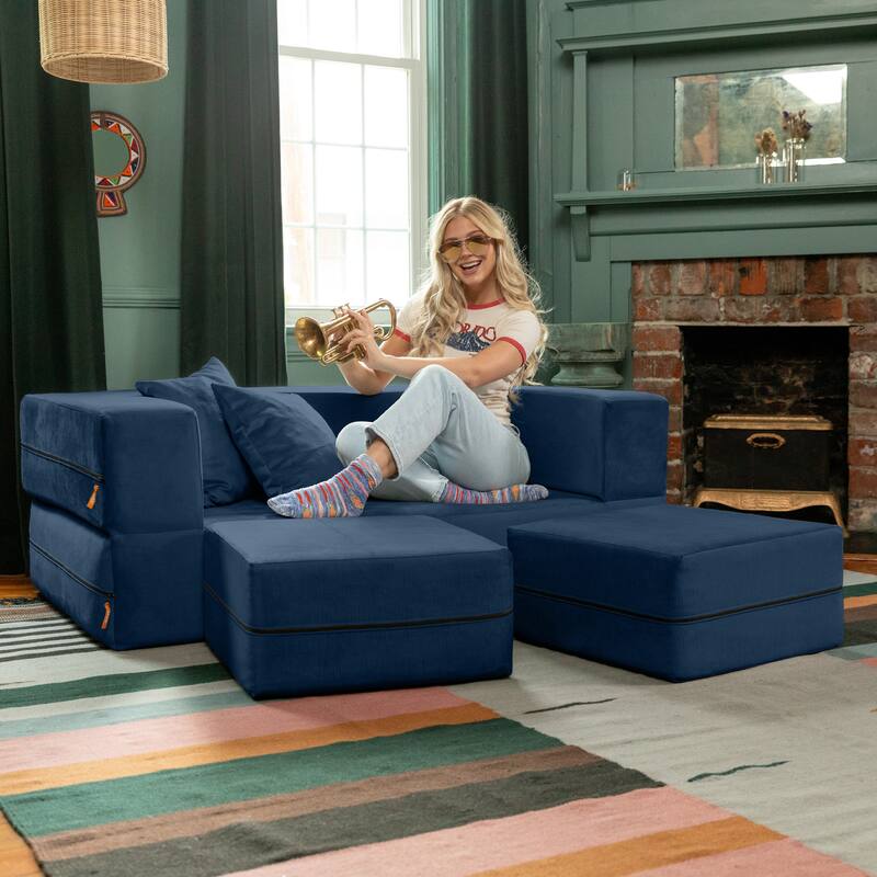 Jaxx Zipline Convertible Queen-size Sleeper Loveseat and Ottoman Set