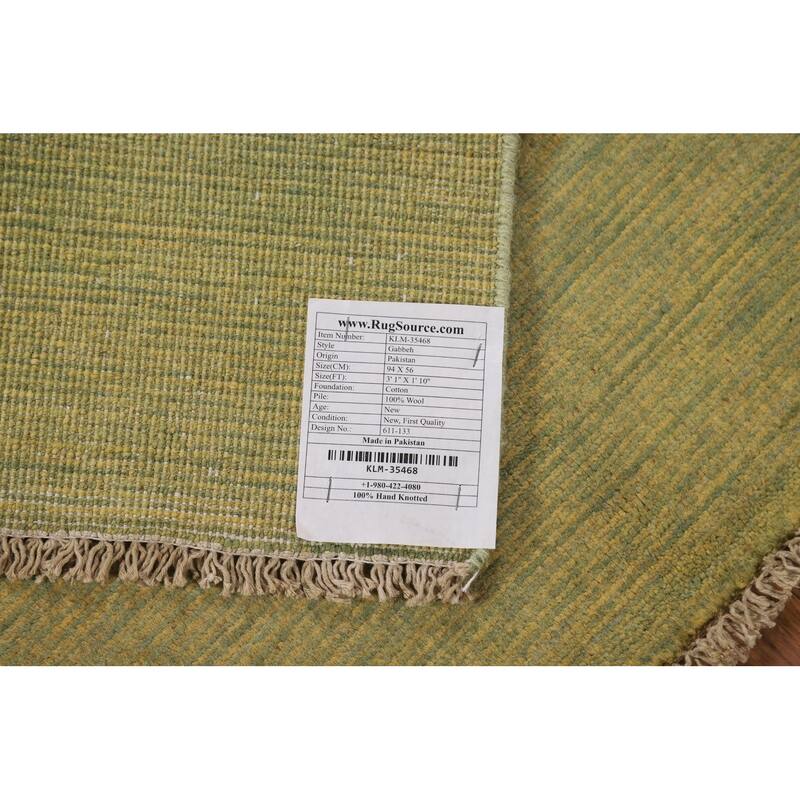 Yellow & Green Contemporary Gabbeh Foyer Rug Hand-Knotted Wool Carpet - 1'10"x 3'1"