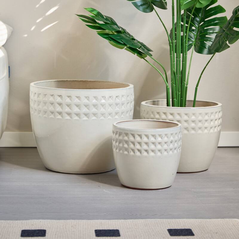 Anmytek Ceramic Flower Pot Set of 3 for Indoor Outdoor Use