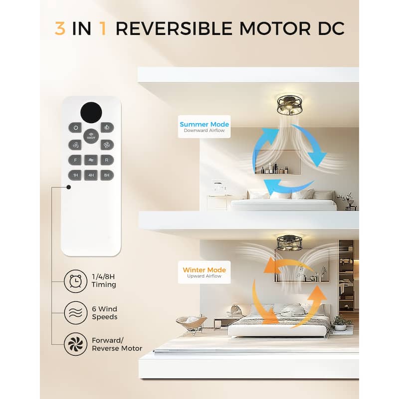 12 Inch Farmhouse Caged Ceiling Fan with Remote Control - 12 Inches