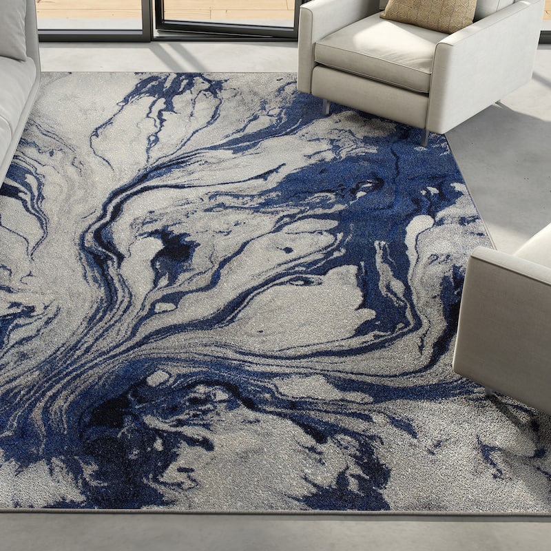 Domani Globe Modern Abstract Pattern Area Rug - 9'10" x 13'2" - Blue