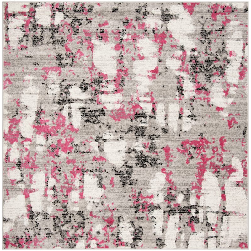 SAFAVIEH Skyler Roumpini Modern Abstract Rug - 8' x 8' Square - Grey/Pink
