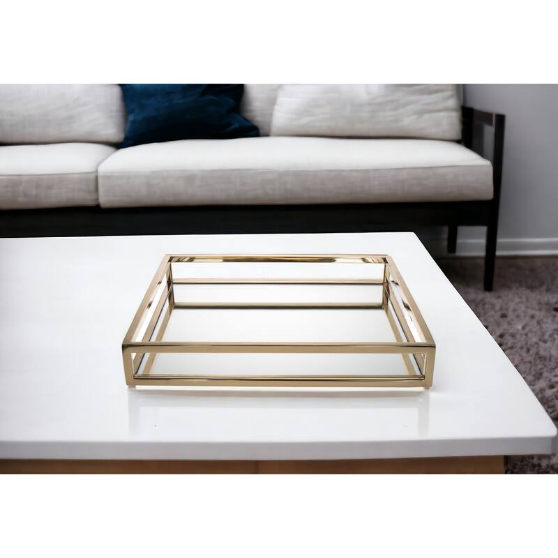 14" Gold Square Metal Serving Tray - Gold
