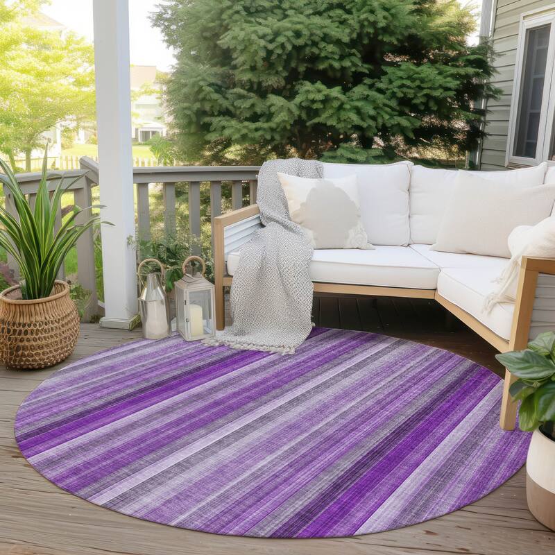 Machine Washable Indoor/ Outdoor Striped Chantille Rug - Purple - 8' x 8'