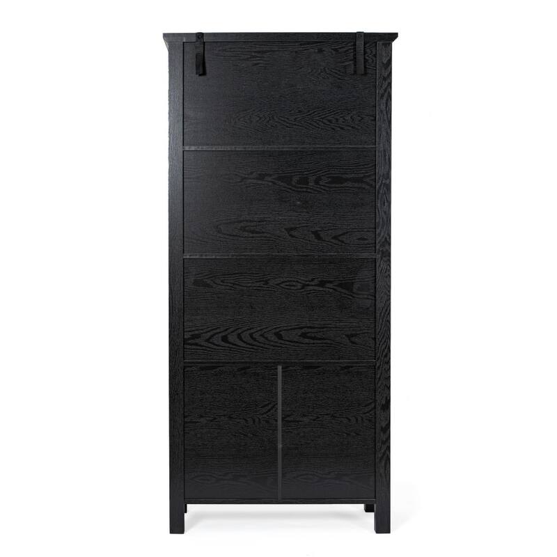 3 Tier Farmhouse Style Storage Cabinet Bookshelf with Glass Doors