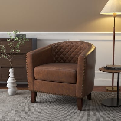Modern Armchair Faux Leather Nailhead Trim Swivel Accent Chair