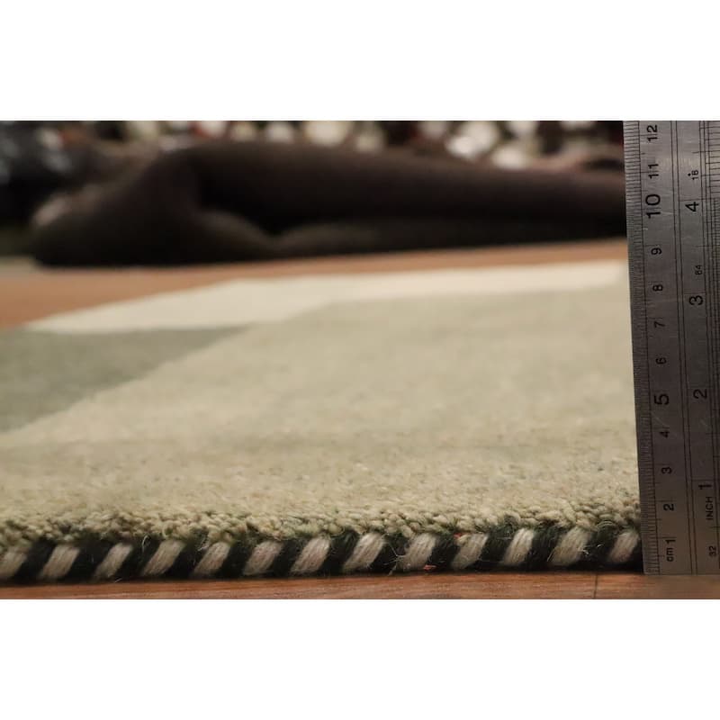 Hand Knotted Oriental 100% Wool Carpet Modern Geometric Green Gabbeh Area Rug - 7' 8'' X 5' 5''