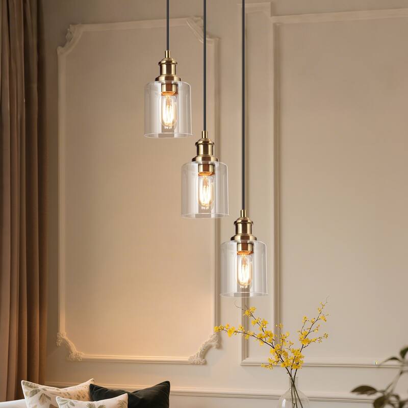 Modern 3 Light Cluster Pendant Light Black Gold with Clear Glass Shades - Gold&Black - Dia. 11.4"x H 8.5"