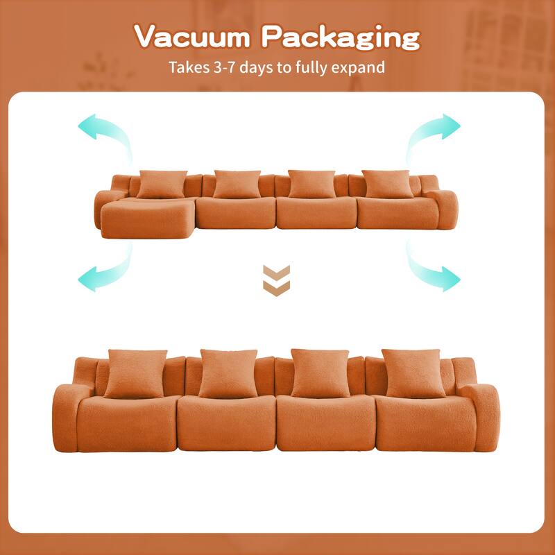 Roomfitters 4-Seat Teddy Fabric Boneless Sofa, No Assembly Modular Couch with 32D Sponge
