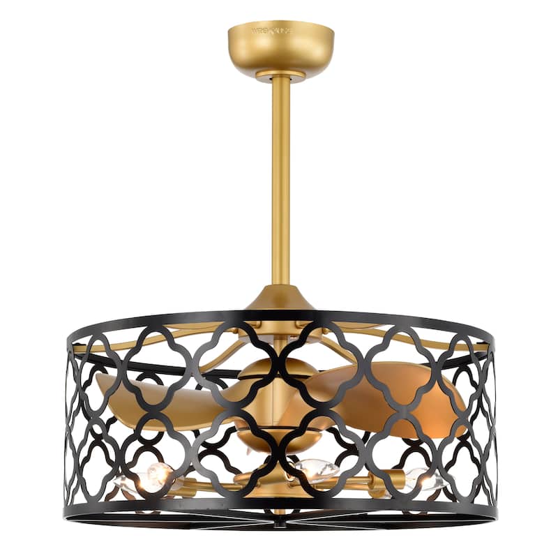 Kirstin 23-inch Matte Black and Gold 6 Lights 3 Blades Lighted Ceiling Fan with Remote