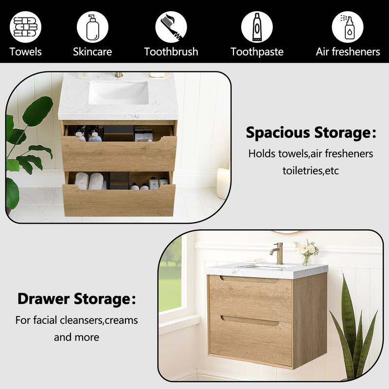 24"36"48"60"72"84" Floating Bathroom Vanity with Engineered Top Rectangulare Sink Solid Wood