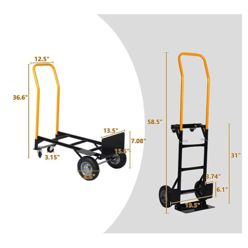 Hand Truck Dual Purpose 2 Wheel Dolly Cart and 4 Wheel Push Cart with Swivel Wheels