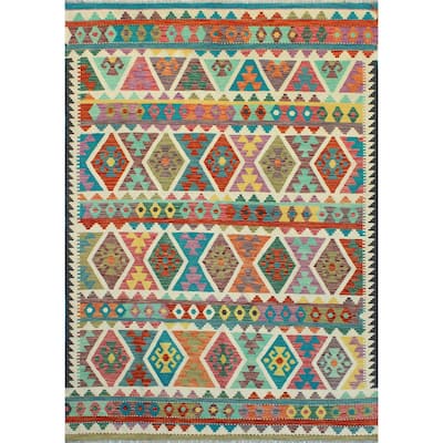 Flatweave Ulbolsyn Turquoise/Ivory Rug - 5'9" x 8'1"