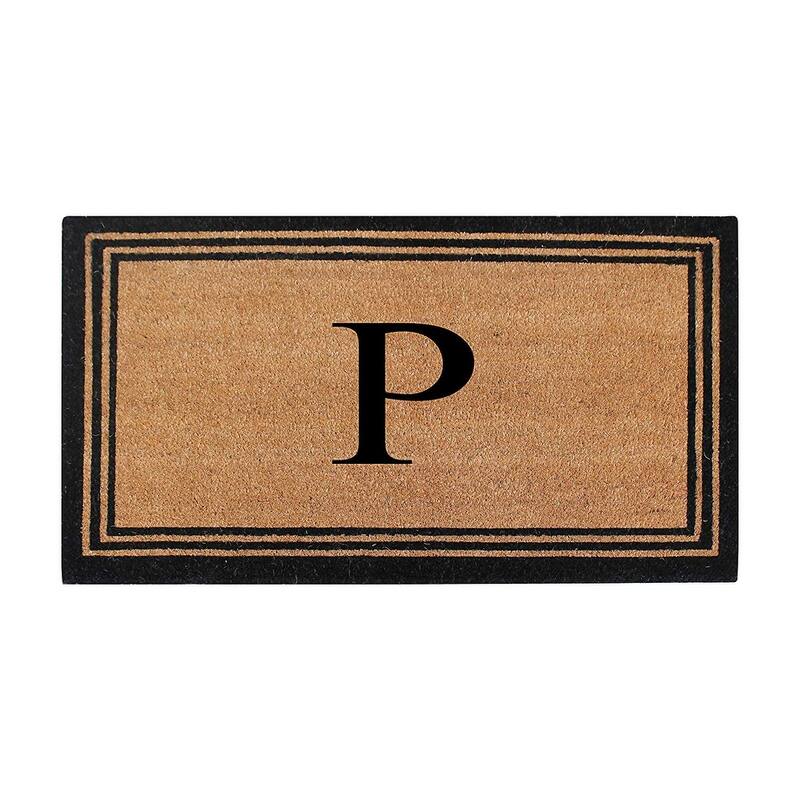 A1HC Pure Natural Coir Monogrammed Heavy Duty PVC Backing Doormat - 18" X 30" - Monogrammed P